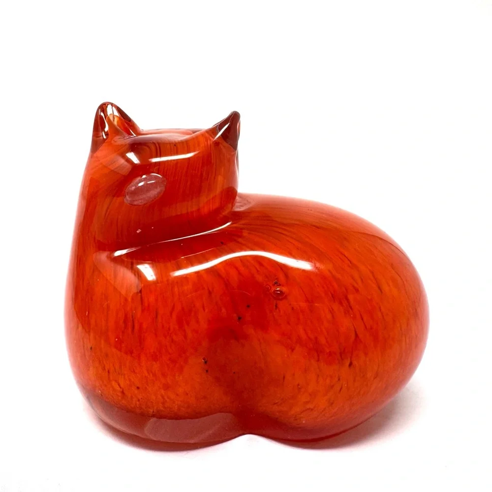 WEST ELM orange glass cat paperweight, NWOT